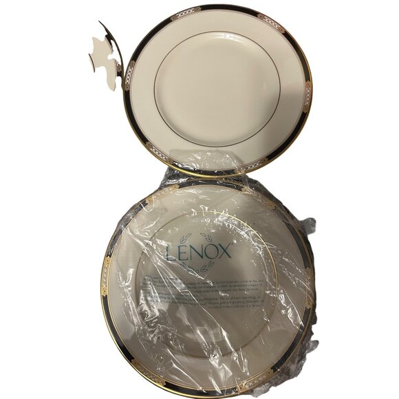 Lenox Presidential Collection Hancock Salad Plates Set Of 4 Black & Gold Trim Fi - Picture 4 of 6